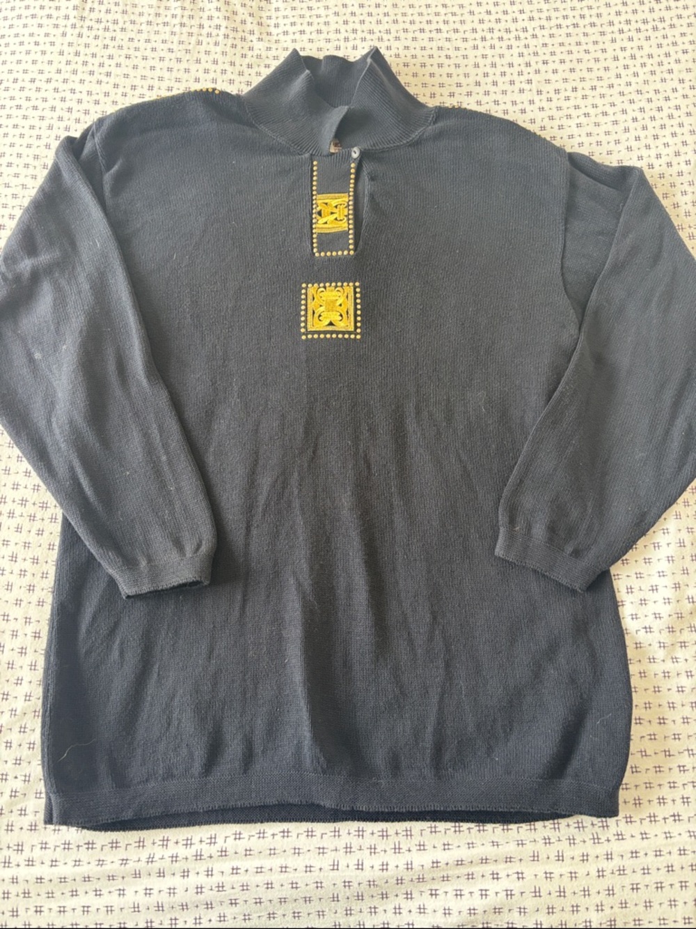 Vintage Mardel collared sweater gold embellishments, navy, cotton, tunic, size L